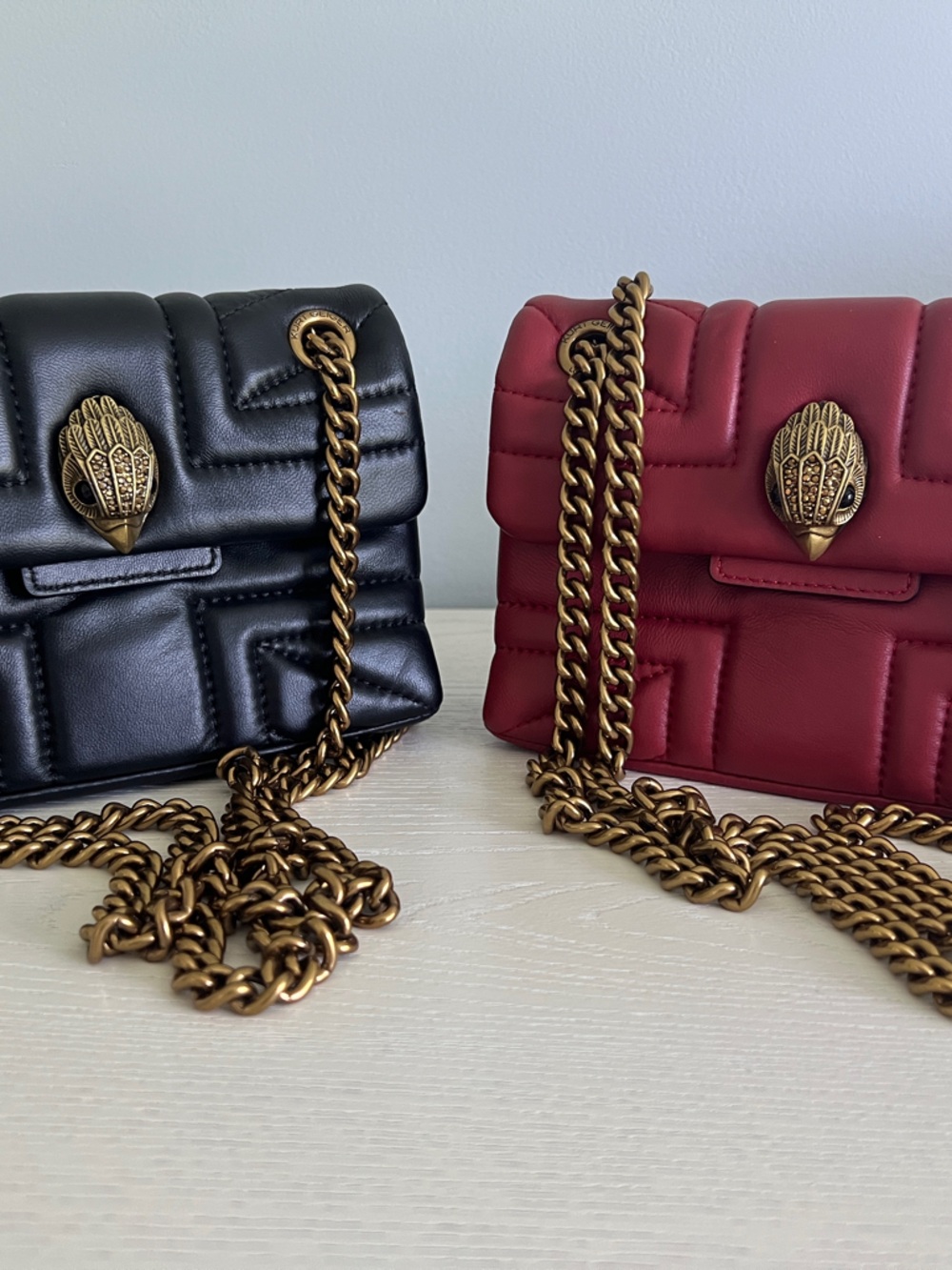 Kurt Geiger Quilted Chain Crossbody — Black & Red